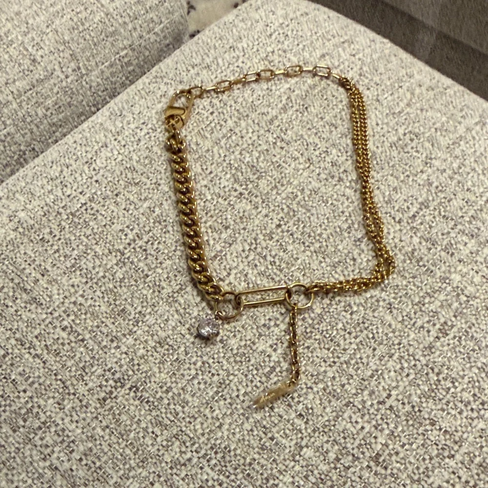 Gold Layered Chain Necklace with Clear Crystal Drop - Picture 5 of 5